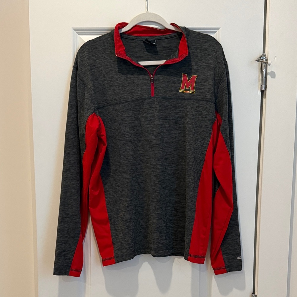 Gray and Red Quarter-Zip Pullover